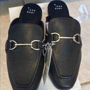 Black Loafers with Gold Buckle